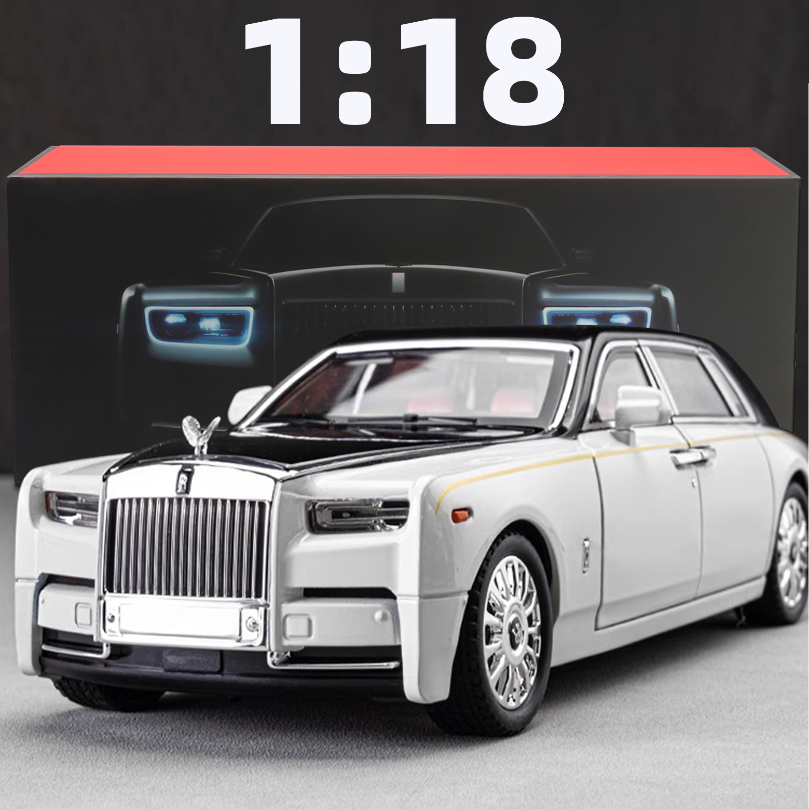 1:18 Rolls-Royce Phantom Modellauto, Zinklegierung, zurückziehbares Spielzeug-Druckgussauto mit Ton und Licht, realistisches Modelliermodell Toy111