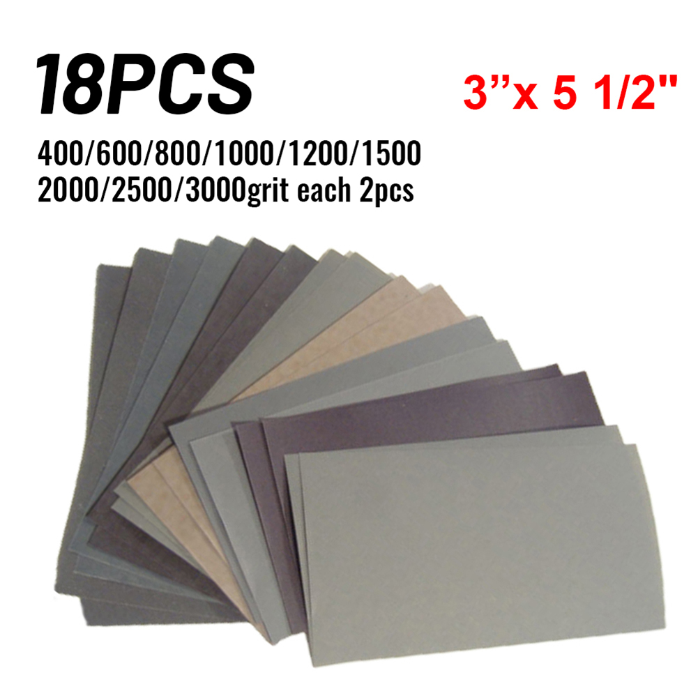 18 szt. Papier Ścierny Gradacja 400-3000, Papier Ścierny do Szlifowania na Mokro/Sucho, Narzędzie Ścierne do Drewna, Polerowania Metalu, Arkusz Ścierny