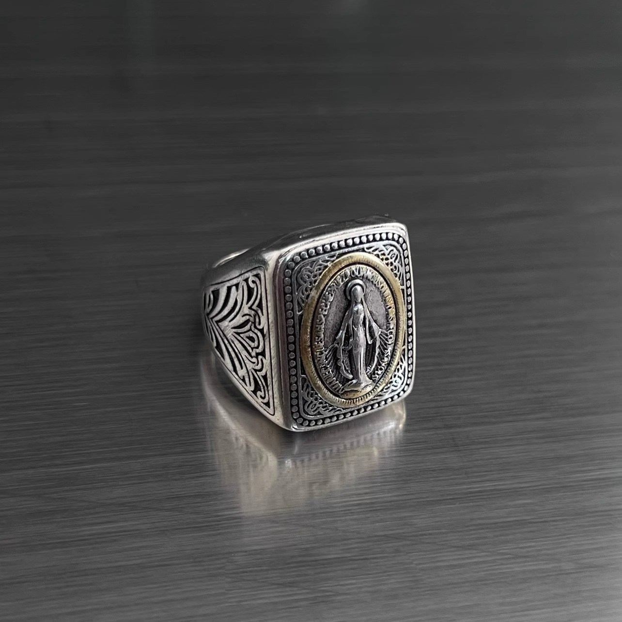 HX couleur argent foi littéraire Design Original par notre-dame de Notre Dame bague Style de Niche Hip-hop rétro hommes et femmes bijoux