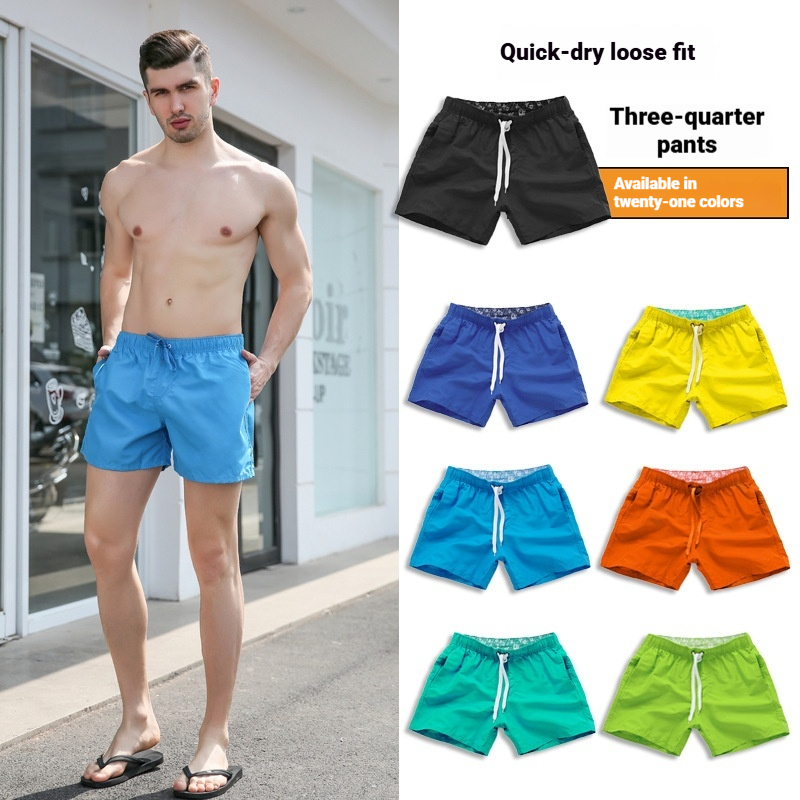 Asian Size Men's Quick Dry Swim Shorts 21 Colors Available Casual Loose Fit Beach Board Shorts for Summer Swimming