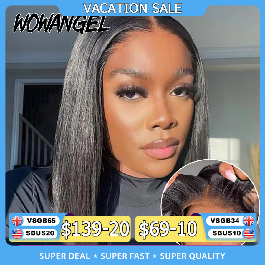 WOWANGEL-Perruque Bob Lace Closure Wig sans colle, cheveux humains lisses, Deep Part, 5x5 HD, 2x6, prêt à porter