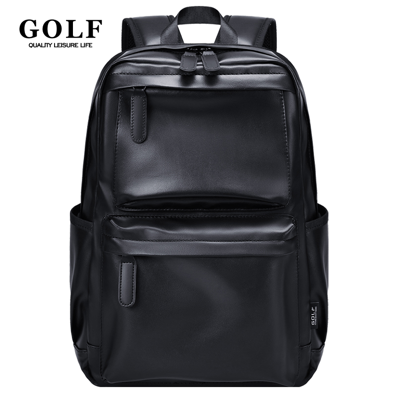 GOLF-Sac à dos en cuir pour homme, sac à dos d'affaires, sac pour ordinateur portable 15 6 pouces, élégant, noir, étanche, multi-compartiments