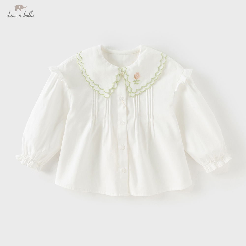 Dave Bella Camicia per bambini Autunno Ragazze Camicetta per bambini Dolce dolce e carino Colletto a petalo Camicia bianca in cotone per bambini Top Party DB3252862
