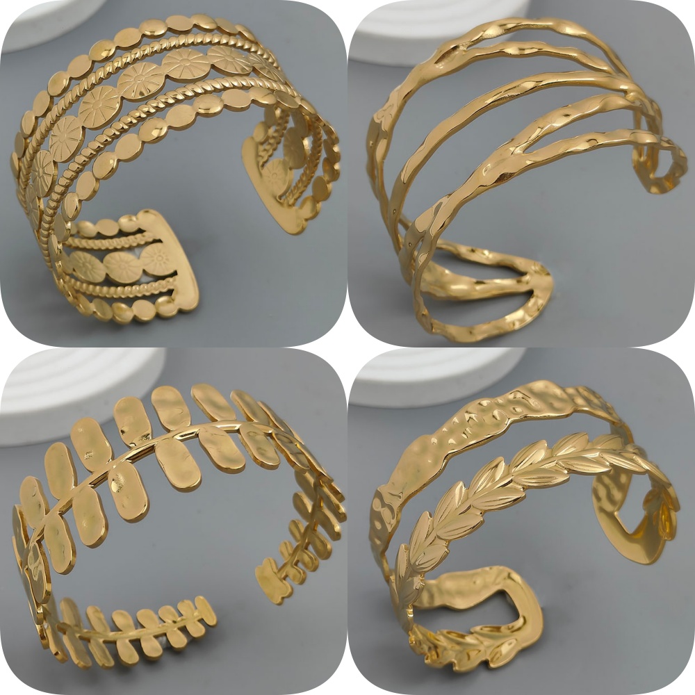 Exaggerated solar leaf stainless steel bracelet, waterproof and non-fading women's bracelet, wedding party jewelry