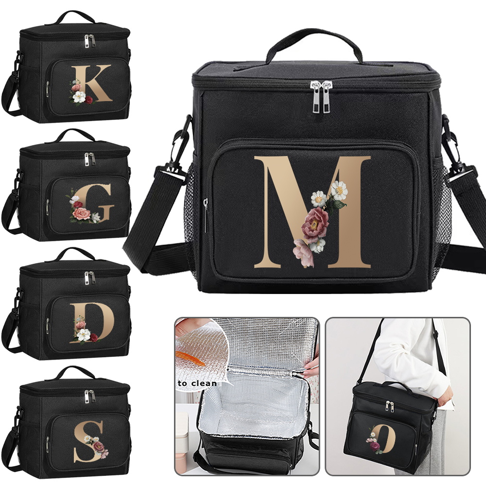 Bolsa de almuerzo, organizador térmico, bolso, bolsas de almacenamiento de hombro más frescas, cajas impermeables para estudiantes, nueva moda, bolsa de almuerzo con patrón dorado