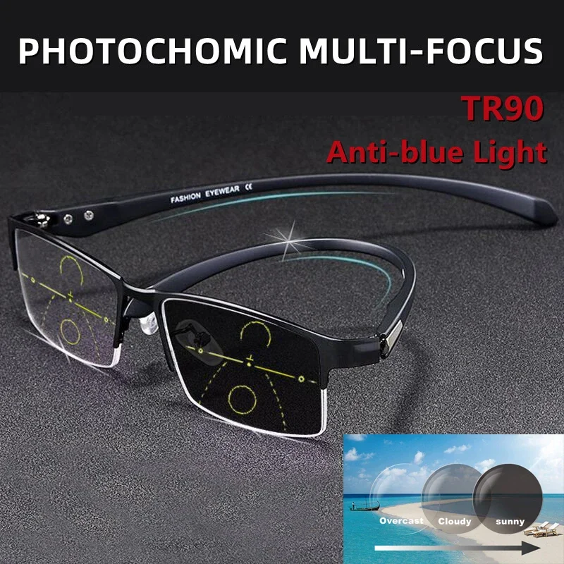 TR90 occhiali da lettura multifocali in titanio fotocromatici uomo donna Progressive bifocali Anti Blue Ray UV Protect occhiali da presbite