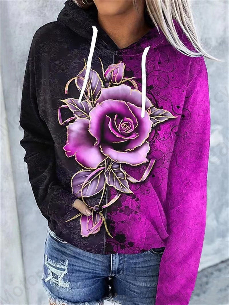 Sudadera con capucha con estampado Floral de rosas en 3d, Sudaderas con capucha de gran tamaño a la moda para mujer, abrigo de flores, sudadera con bolsillo, jerséis, Sudaderas
