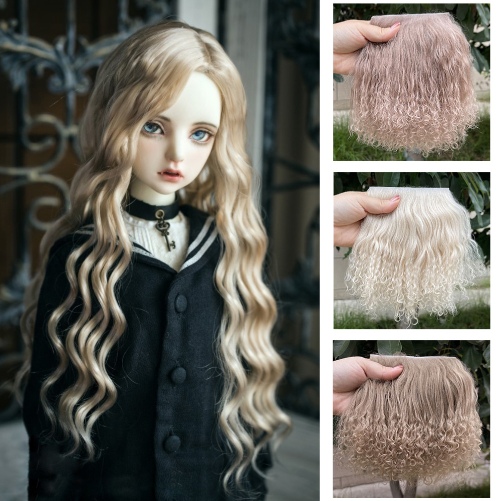 Atacado lã de pele de carneiro mongólia tecido de pele para brinquedos linha de cabelo extensões de cabelo encaracolado bjd sd blyth bonecas perucas acessórios de cabelo