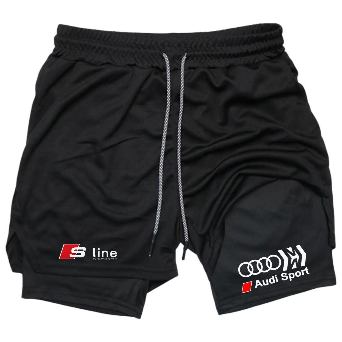Audi Logo Herren-Sportshorts, doppellagig, schnell trocknend, atmungsaktiv, lässige Sportbekleidung zum Laufen, M-3XL