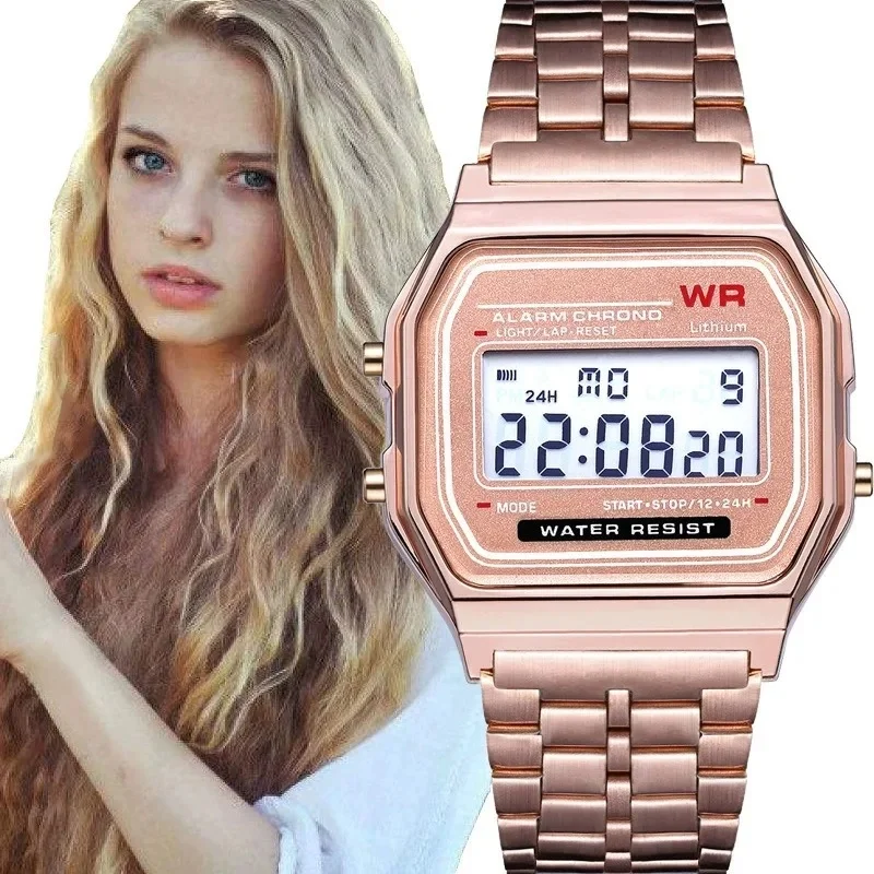 F91w pulseira de aço relógios feminino relógio de negócios masculino multifuncional led digtal esportes relógio de pulso eletrônico elétron wi
