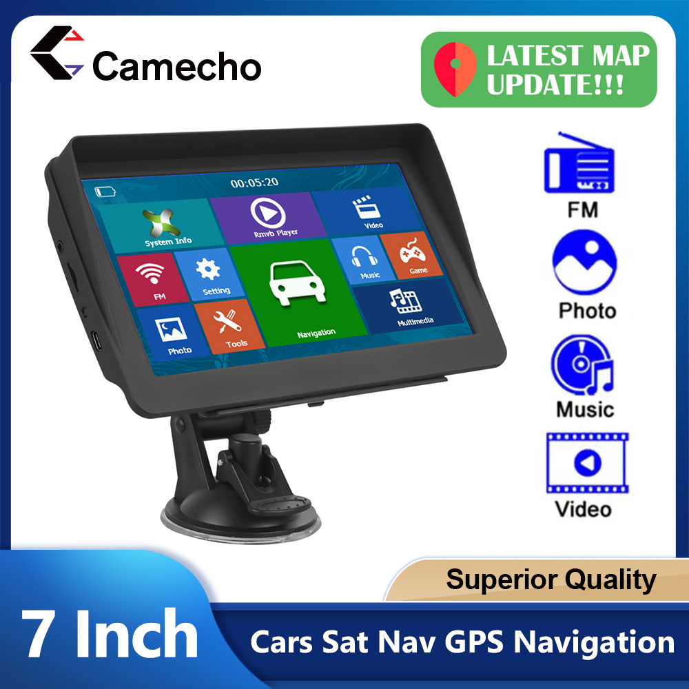 Camecho Navigasi GPS Mobil 7 Inci Layar Sentuh Navigator GPS Truk Kerai Sat Nav 256M Navigator GPS Peta Eropa