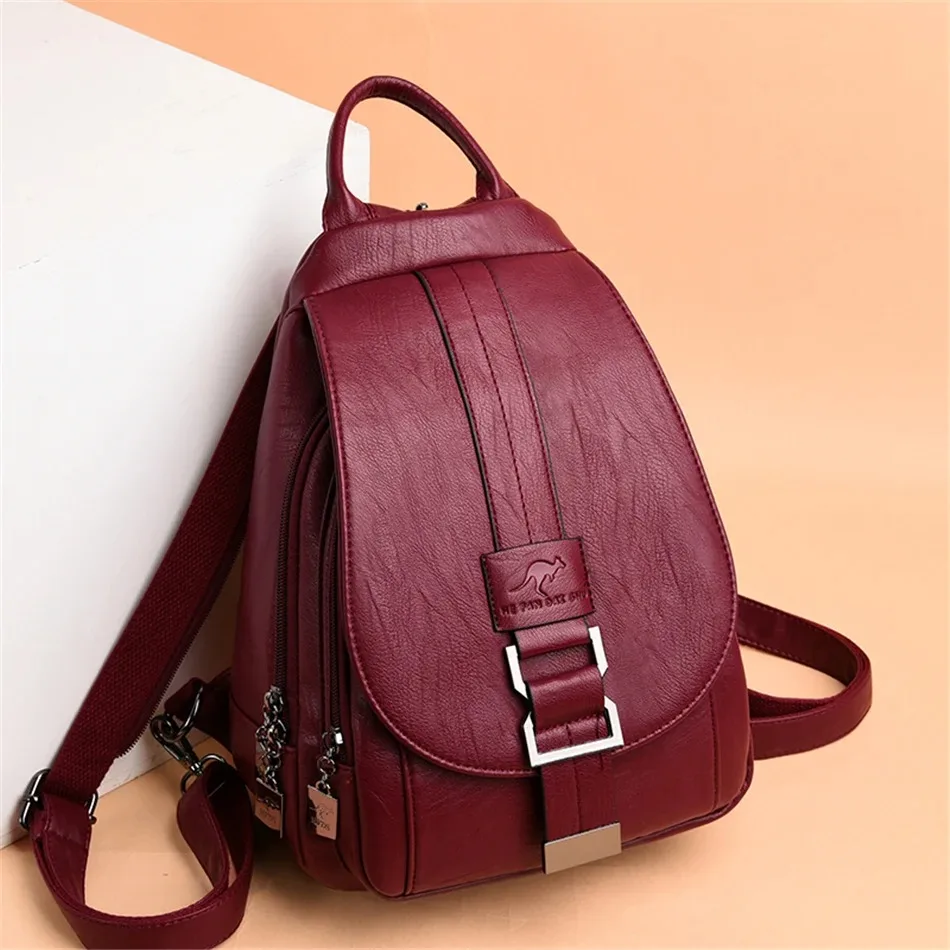 多機能女性レザーバックパックカジュアルバックパックティーンエイジャー女子学校チェストバッグ旅行 Bagpack レディース嚢バックパック