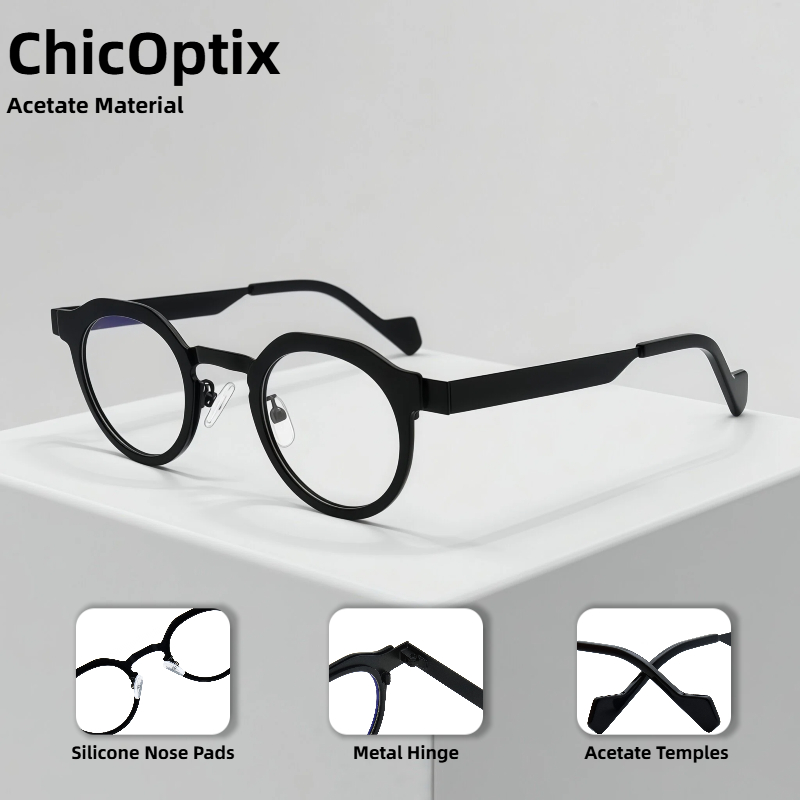 Retro okulary z wysokiej jakości octanu, ręcznie robione w Japonii, z okrągłą, modną oprawką, unisex, markowe okulary designerskie.