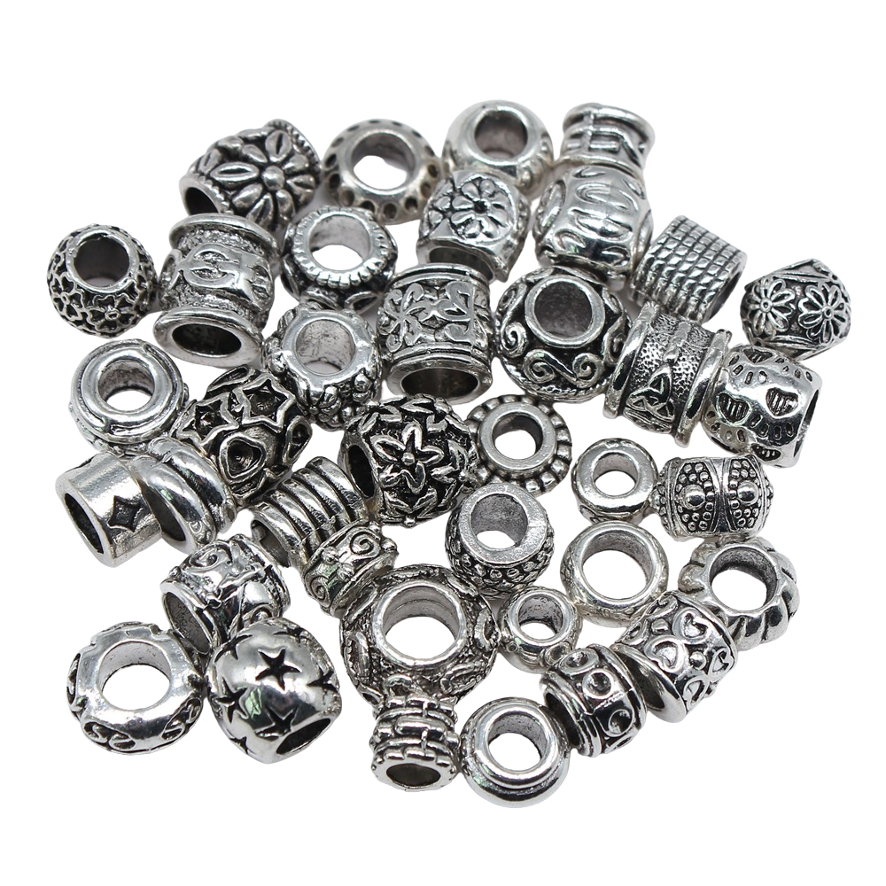 Perles d'espacement rondes sculptées à grand trou, Tube de tresse de cheveux creux, perle d'effroi, manchettes Dreadlock, accessoires de décoration de bijoux, 10 pièces
