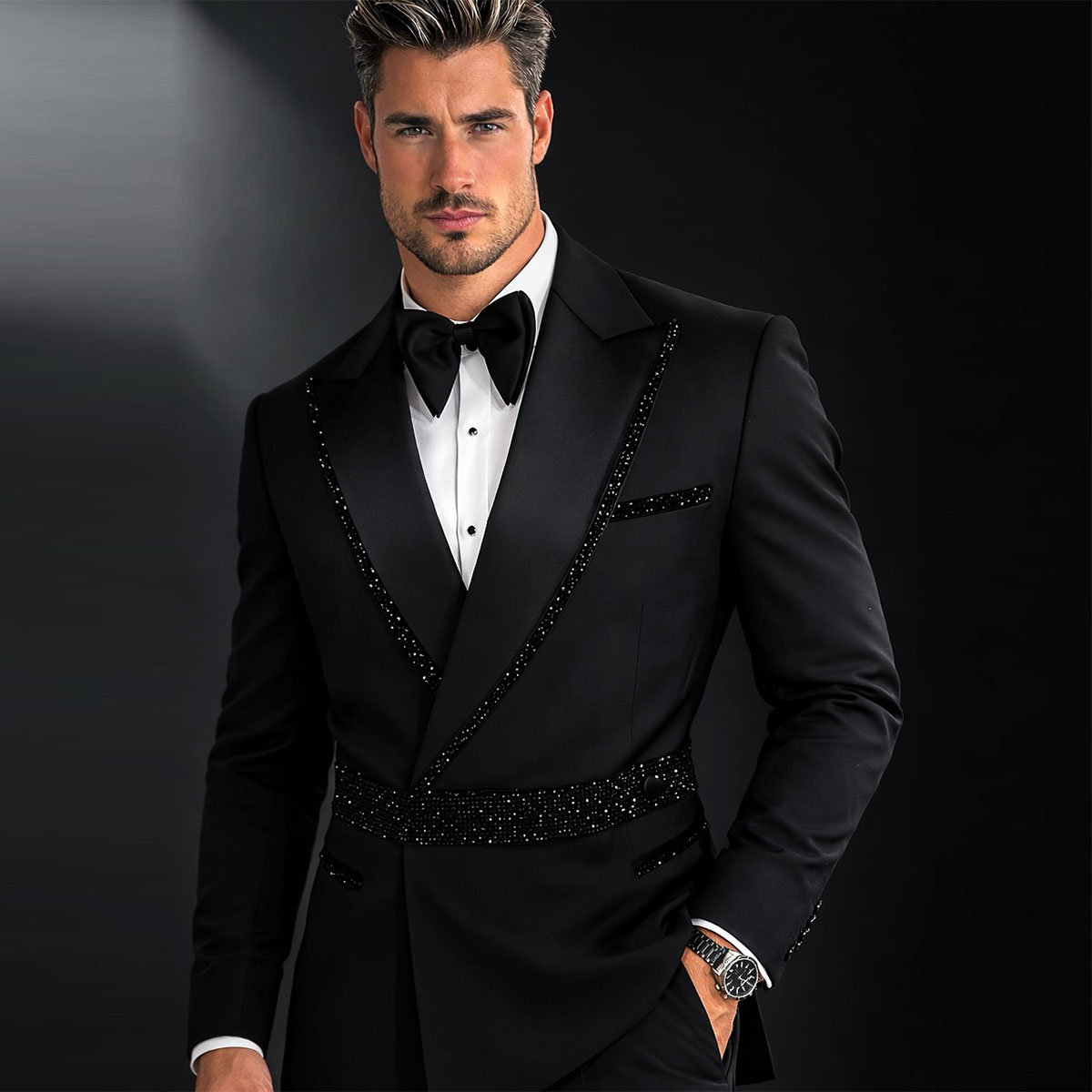 Maßgeschneiderte Luxus-Anzüge mit Perlen und Diamanten für Herren, Schalkragen, Bräutigam-Smokings, Hochzeits- und Abschlussball-Blazer, Herrenanzüge, Outfit, Kostüm für Herren