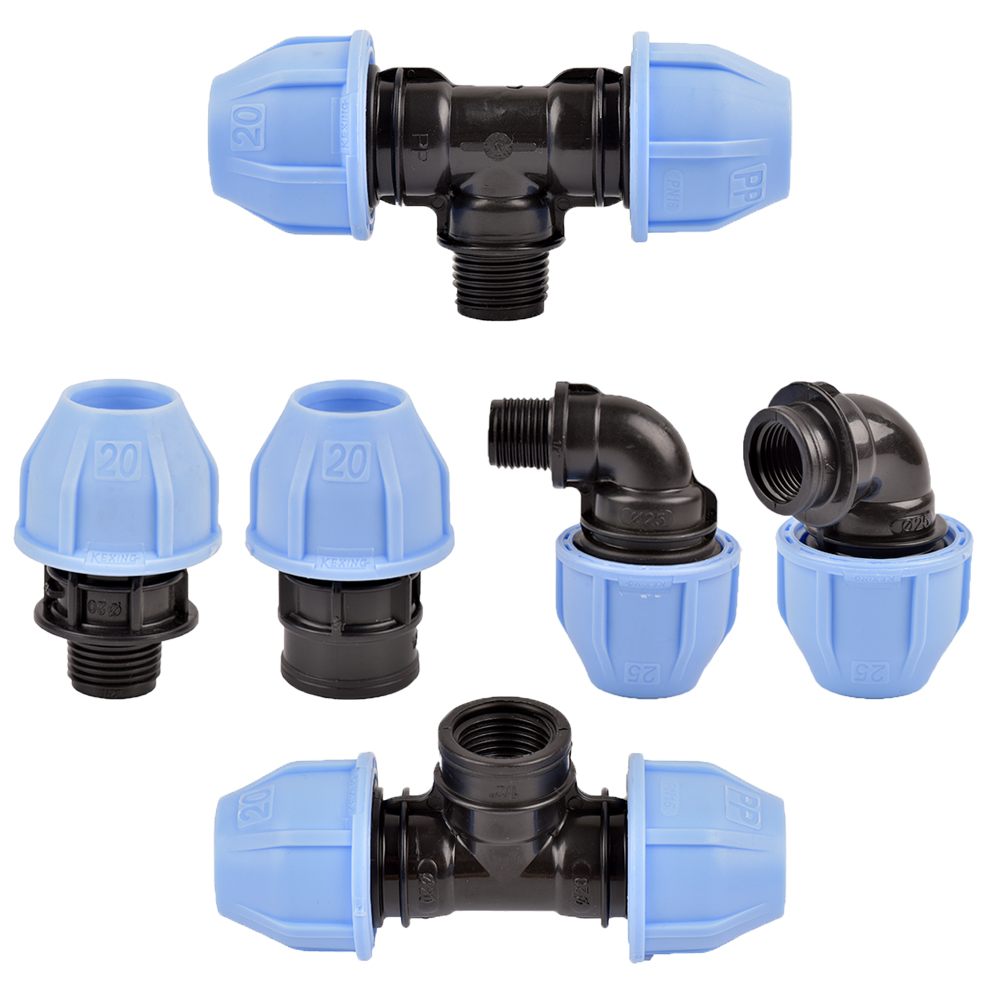 20/25/32 PVC PE Tabung Tekan dengan Benang Internal dan Eksternal 1/2 3/4 1 "Kebun Pertanian Irigasi Air Pipa Fitting