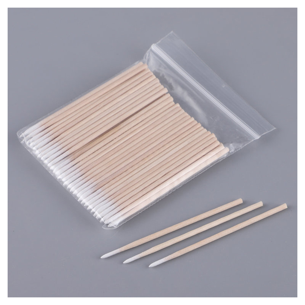 ผ้าฝ้าย Swabs ไม้ 300 ชิ้นทําความสะอาดไม้ Handle Pointed Tip หัวผ้าฝ้ายกึ่งถาวร Eyebrow Eyelash Tattoo ด้ายความงาม