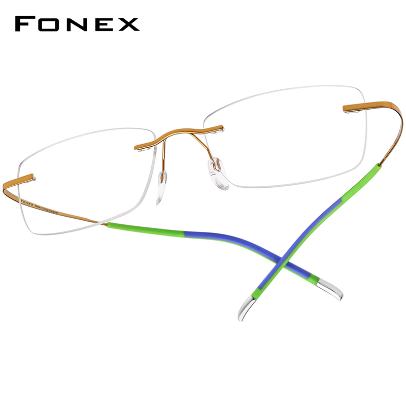 FONEX Titan-Brillengestell für Herren, Markendesign, randlos, quadratisch, für Damen, rahmenlos, ultraleicht, japanische Brillen 85899