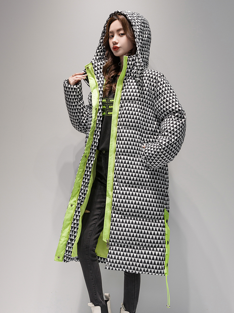 Manteau long à carreaux pour femme, veste matelassurera à capuche épaisse, vêtements d'extérieur chauds coupe-vent pour femme, mode hivernale, 2023