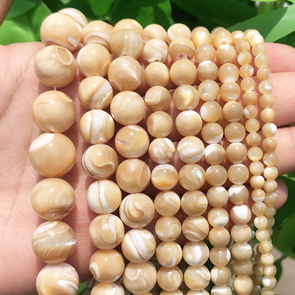 Cuentas de piedra de concha de Trochus Natural, cuentas espaciadoras sueltas redondas para fabricación de joyería, collar de pulsera DIY de 15 pulgadas, tamaño a elegir 4/6/8/10mm