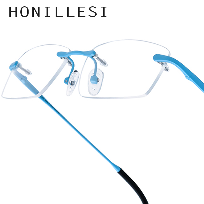 HONILLESI Reines Titan Brillengestell Männer Neues Markendesign Ultraleichte Randlose Brille Frauen Rahmenlose Japanische Brillen 7302