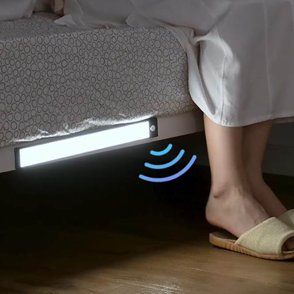 Led sensor de movimento luz noturna sem fio usb sob a luz do armário para armário de cozinha quarto guarda-roupa sensor iluminação interior