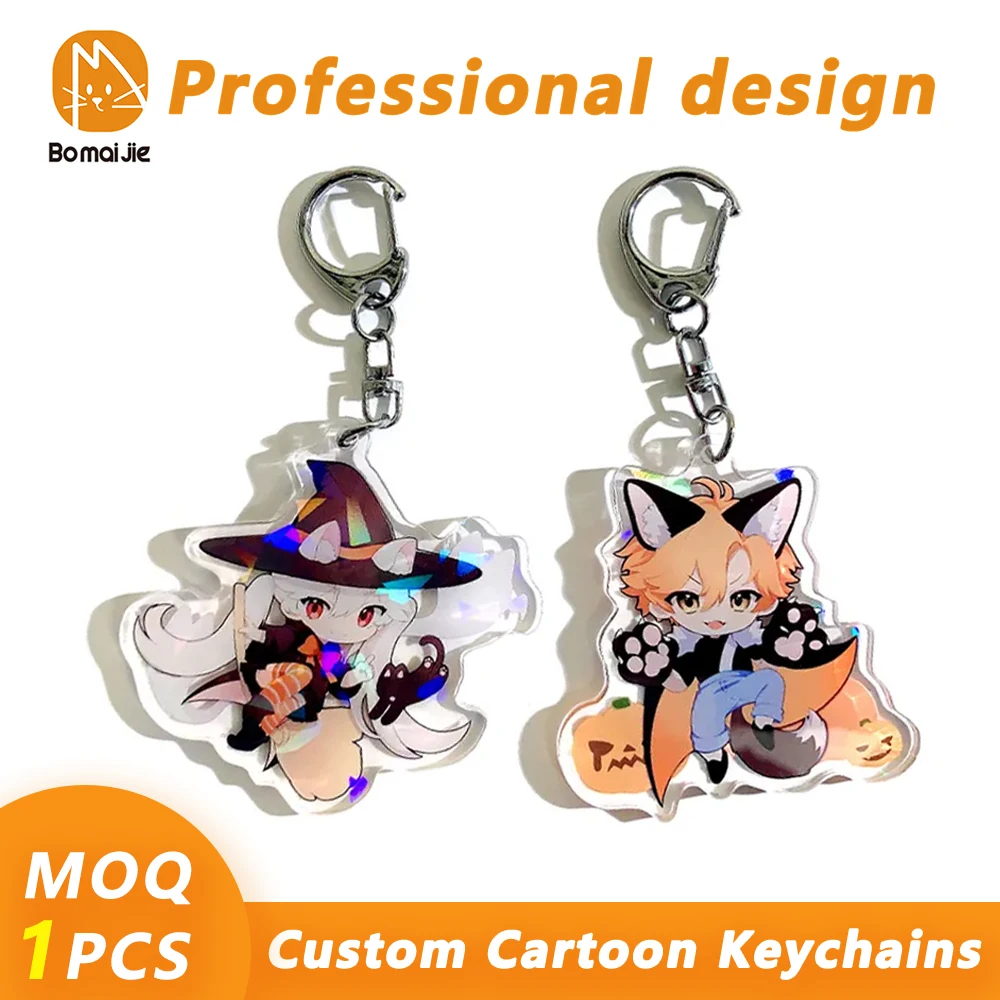 Llavero personalizado, llavero acrílico de dibujos animados, foto personalizada, dijes de Anime, holograma transparente, llaveros de coche de diseño personalizados