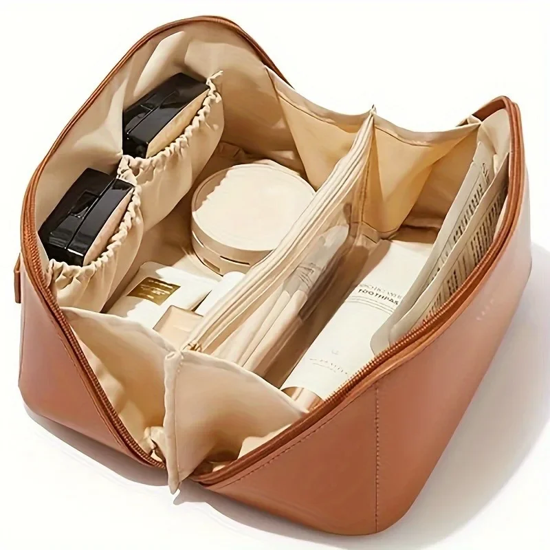 1PC Large Capacity Waterproof Makeup Zipper Pouch Portable Toiletry Wash Bag with Divider Handle and Organizer Function