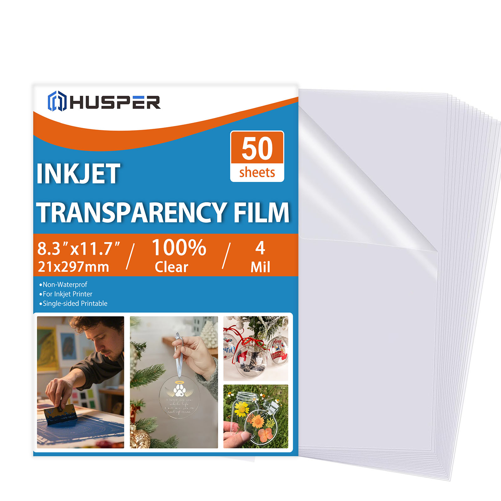 50/20 Piezas de Papel Transparente de 4 Mil (100 micras) Tamaño A4 (8.3x11.7 Pulgadas), Película 100% Transparente para Impresora de Inyección de Tinta y Proyector
