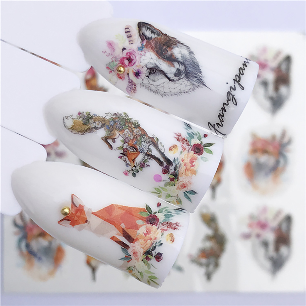 pegatinas para uñas decoracion de uñas pegatina semipermanentes Deslizadores de invierno, pegatinas de alce, Lobo, Animal, figura de transferencia artística, mariposas, marca de agua, deslizador de agua，etiquetas