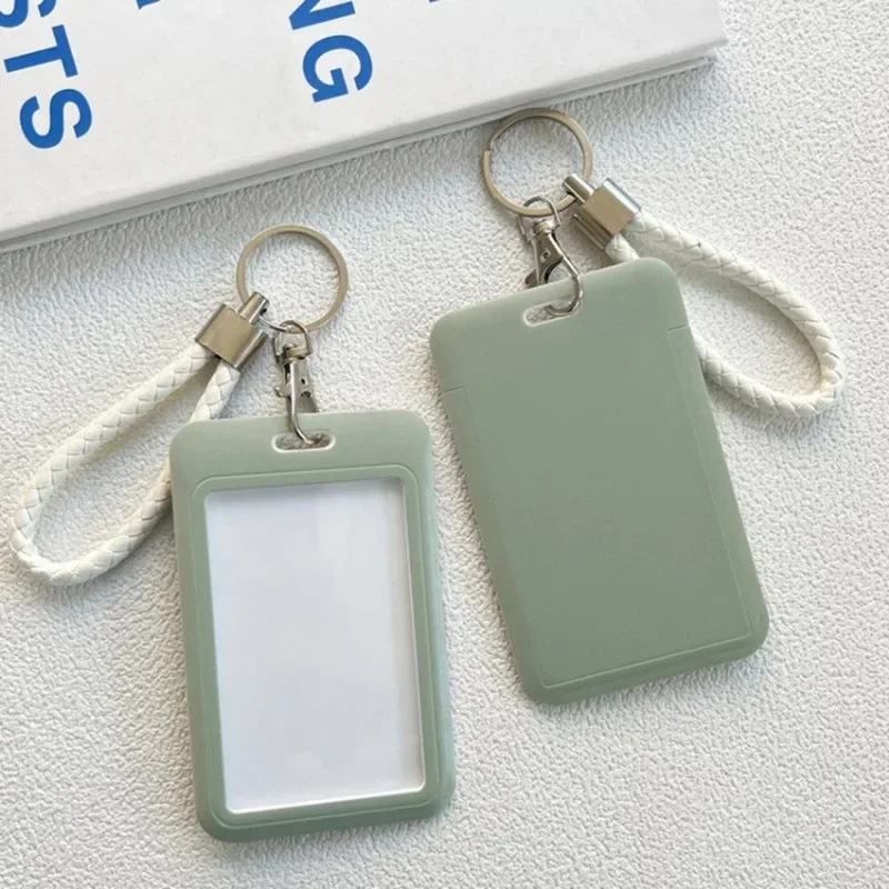 1Pc 마카롱 버스 ID 카드 보호 커버 케이스 학생 고기 열쇠 고리 카드 캠퍼스 액세스 도어 신용 카드 홀더 가방 세트 열쇠 고리