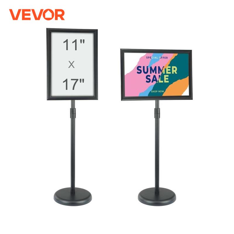VEVOR Porte-Affiche 420 x 297 mm Présentoir sur Pied Rotation à 360° Hauteur Réglable 850-1357 mm Panneau d'Affichage en Alu avec Base Lestée et Feuille PVC pour Menu Information Mariage Restaurant