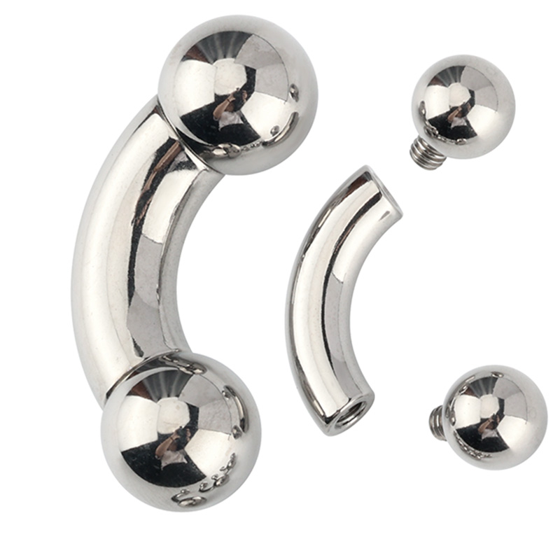 ASTM F136 Titanium PIERC Curvo Barbell Nariz Anel Tamanho Grande 0G-12G Rosqueado Com Bolas Brinco Labial Sobrancelha Labret Piercing