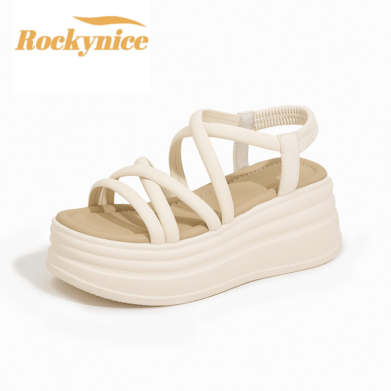 7.5CM Cross Strap Wedge Heel Sandals Woman Summer High Platform Slingbacks Women Slippers Thick Bottom Slides Leather Flip Flops