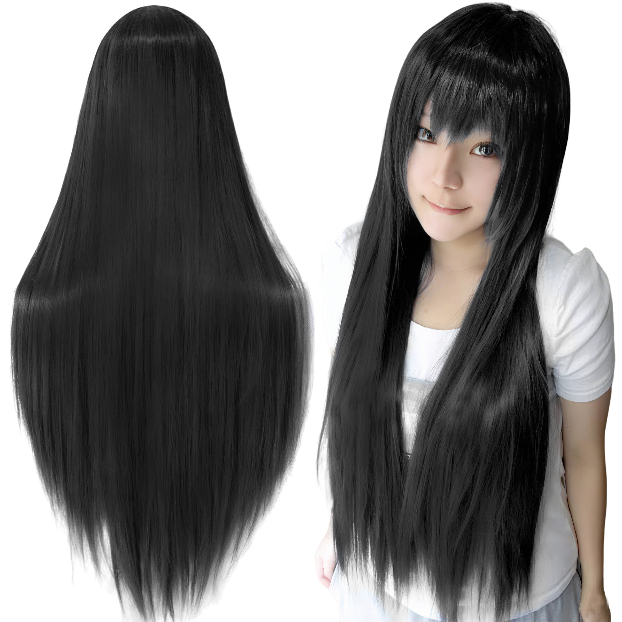 Peluca sintética negra para cosplay, peluca larga y recta, peluca de cosplay de Hinata Hyuga, peluca de disfraz de Enma Ai
