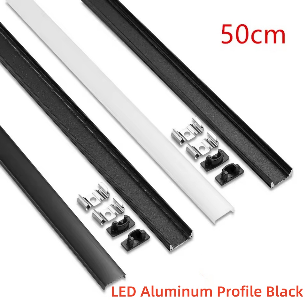 1-30 Peças/lote Perfil de Alumínio LED 0,5m/unidade Canto em Formato U/V para Fita de LED 5050 2835 Suporte de Canal para Lâmpada com Tampa Branca/Preta