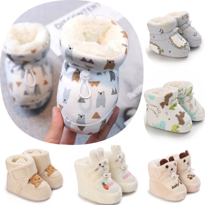 Botas de bebé de dibujos animados bonitos de invierno para niños y niñas suela suave de algodón antideslizantes y cálidas zapatos para caminar para niños en edad preescolar con