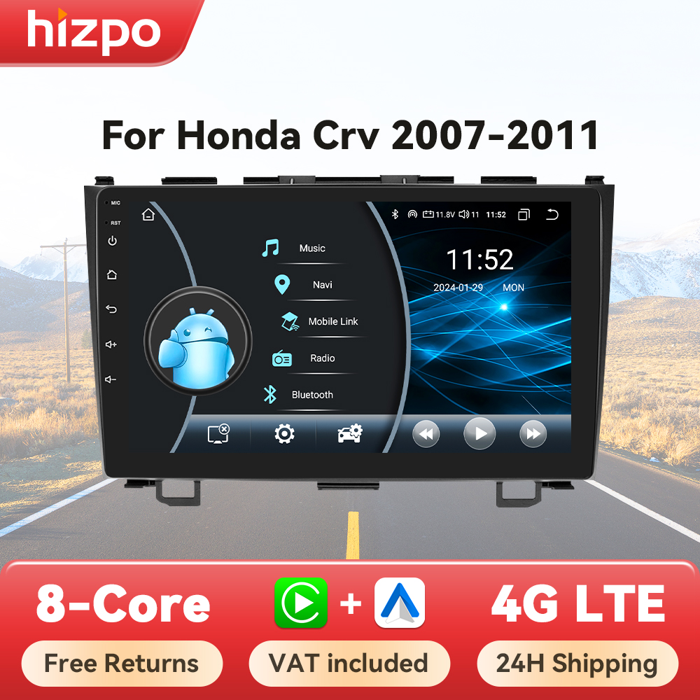 Hizpo Autoradio pour Honda CR-V 3 RE CRV 2007-2011 GPS voiture systèmes intelligents Autoradio intelligente CarPlay Android Auto 9 pouces 8 Core
