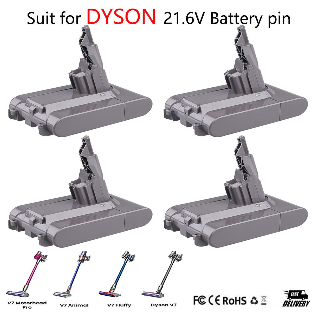 1/2/4 Stück V7 21,6 V 6,4 Ah Li-Ion-Akku, Ersatz für Dyson Absolute Cord-Free Vacuum Handstaubsauger V7 Fluffy Battery Pin