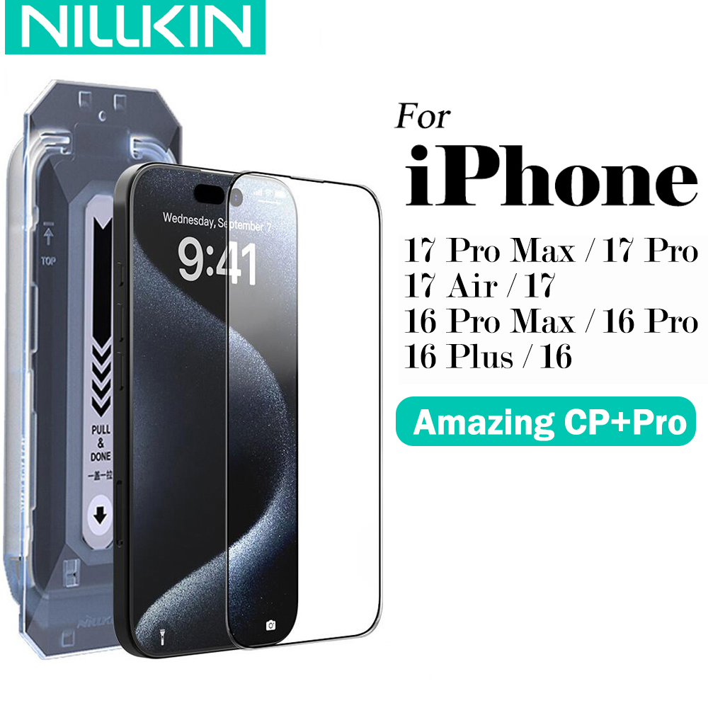 Nillkin para iphone 17 pro max 16 pro max 17 ar 16 plus cp + pro pro protetor de tela de telefone de vidro temperado com ferramenta de colagem de filme