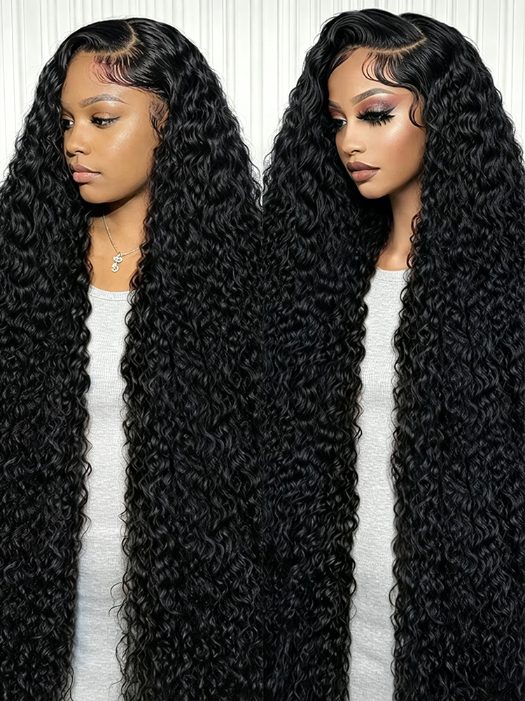 Parrucca in Capelli Umani Ricci Birmani con Densità 250%, Parrucca Frontale in Pizzo HD Trasparente 13x4, Parrucca in Capelli Umani con Onde Profonde da 40-50 Pollici, Pre-Plucked con Baby Hair, Parrucche Frontali in Pizzo 13x6 con Onde Acqua per Donne Ne