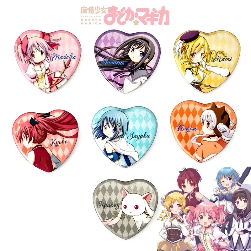 Аниме Puella Magi Madoka Magica Kaname Madoka, брошь для косплея, металлический значок в форме сердца, Tomoe Mami, булавки для рюкзака, аксессуары