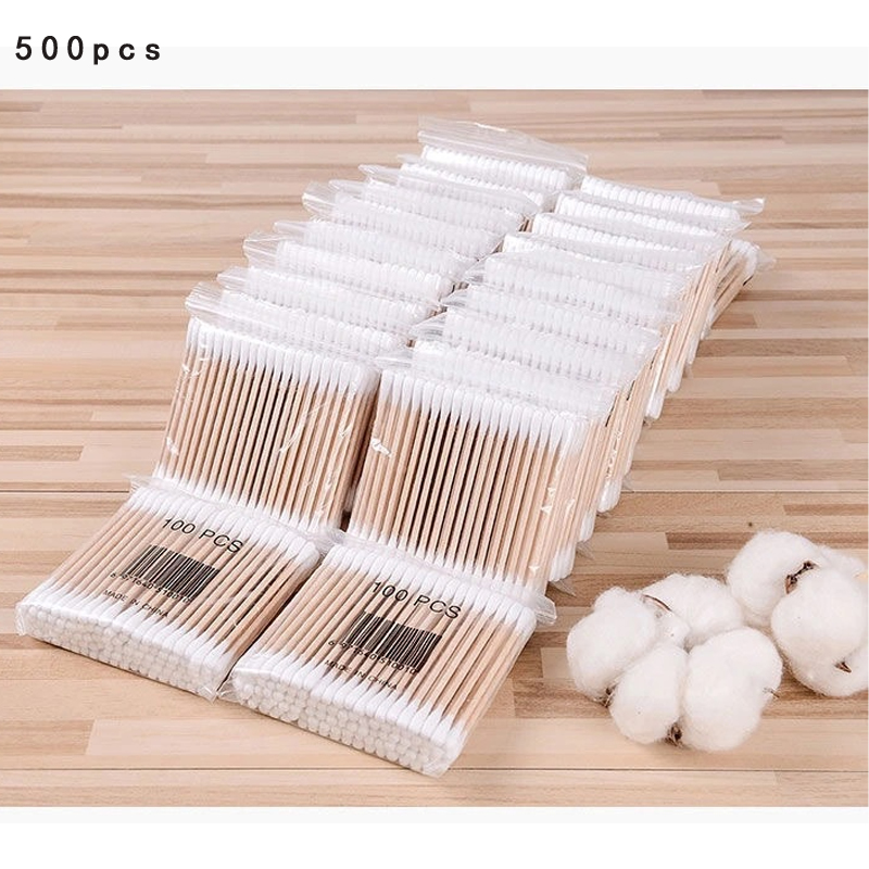 500 Hisopos de Bambú de Doble Punta - Suaves para Oídos y Maquillaje, Hisopos Desechables Sin Perfume para Limpieza de Oídos y Tinte Labial