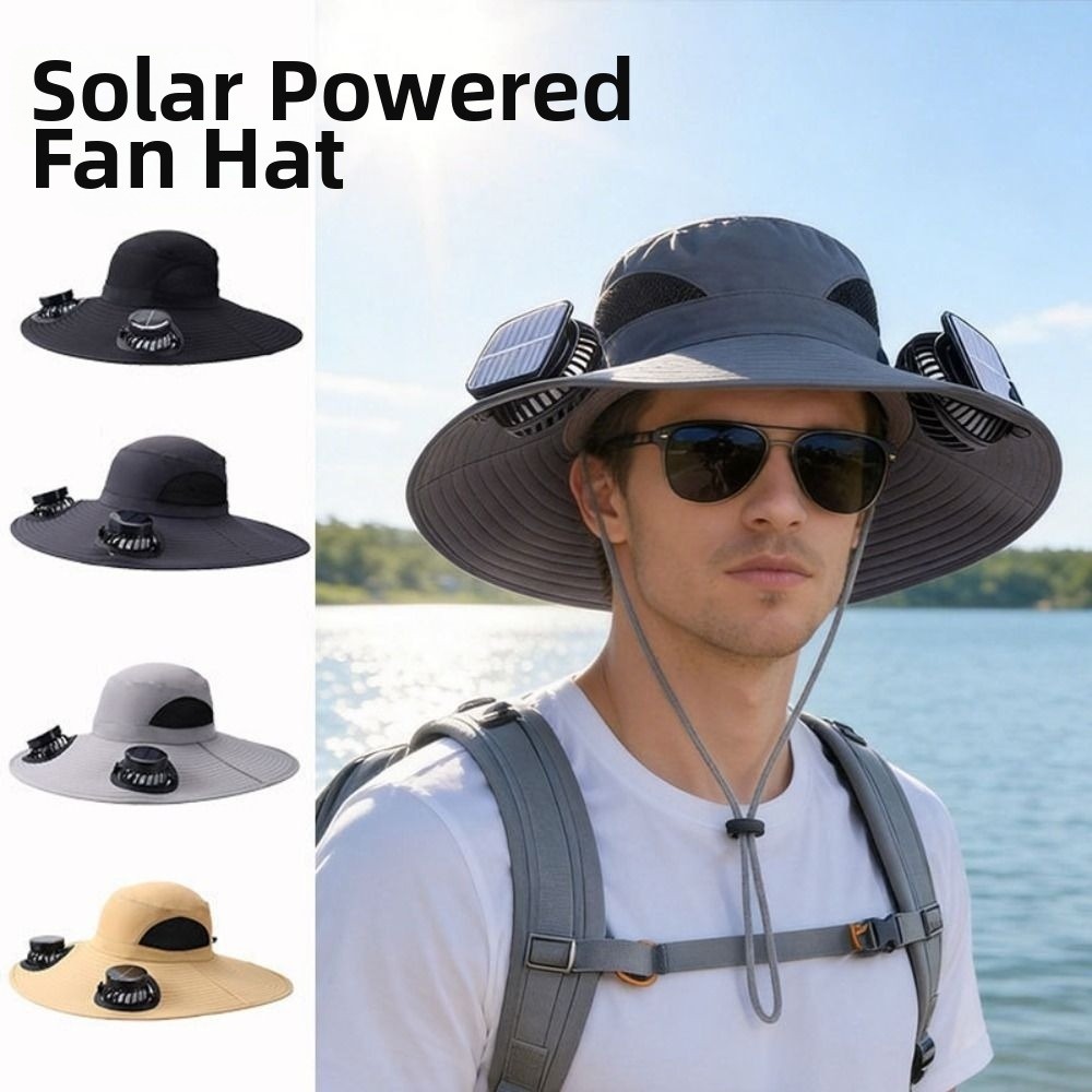 Casquette solaire à double ventilateur respirante, 3 vitesses, large bord, protection UV, légère, pour l'été, visière de plage