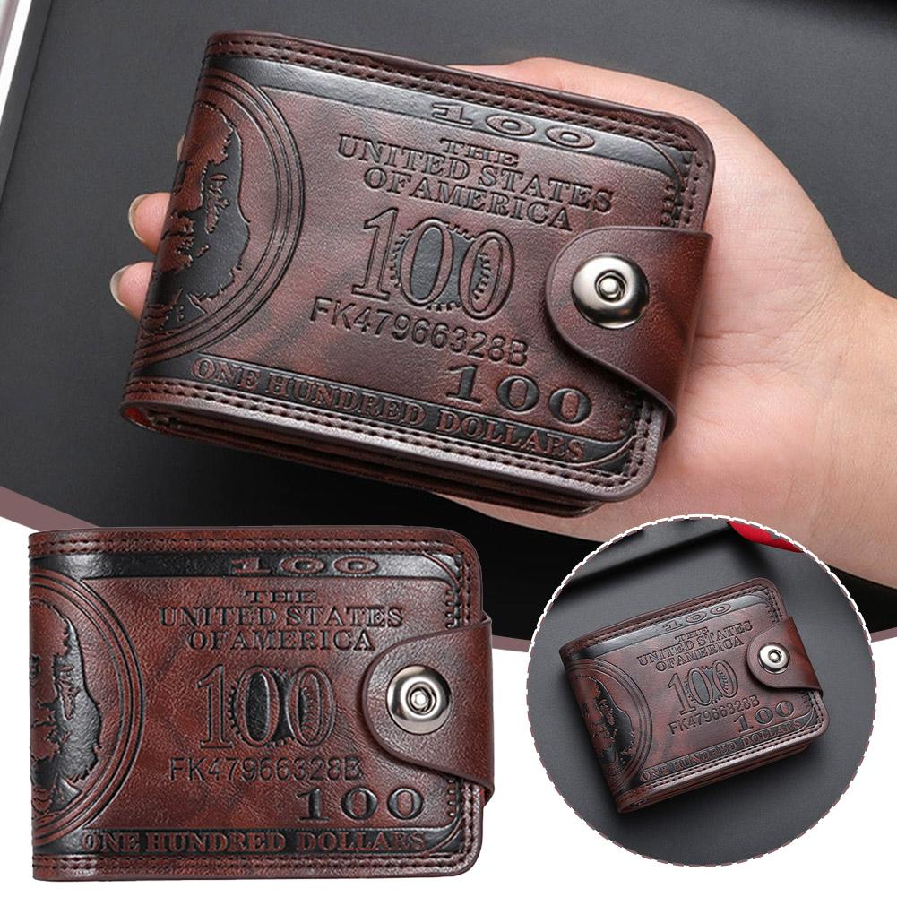 Dompet Pria dengan Pola 100 Dolar AS Dompet Kulit Pria dengan Ritsleting Tempat Kartu Dompet Koin Cartera Hombre