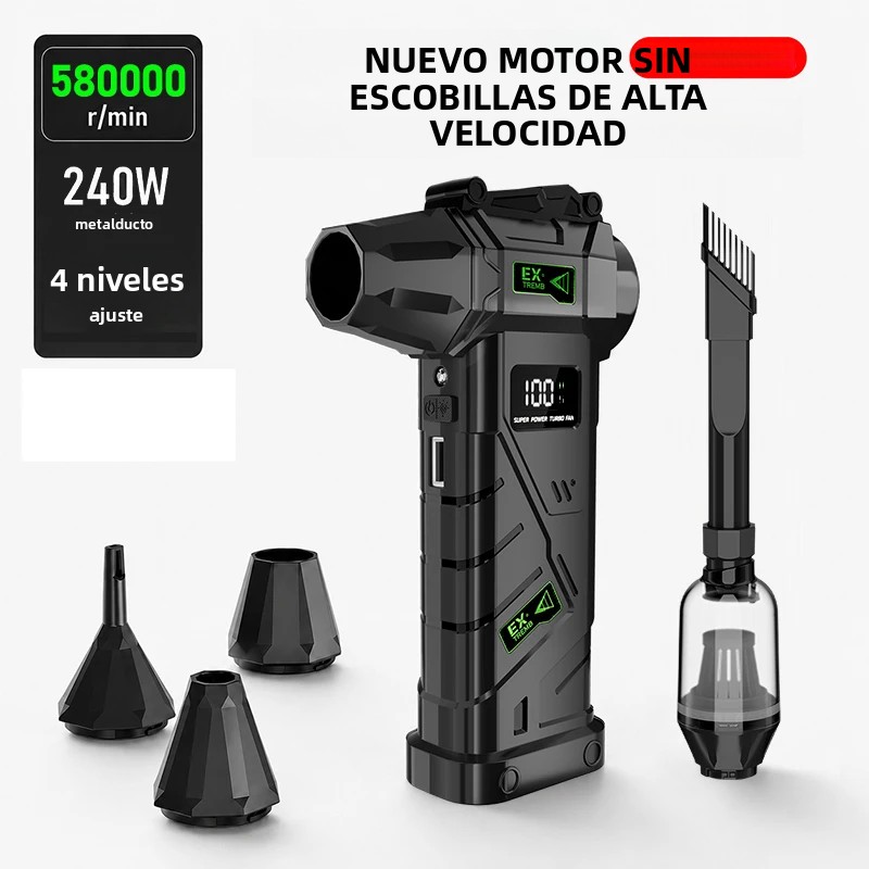 Ventilador Potente de 580000 RPM, Motor sin Escobillas de Alta Velocidad, Soplador de Aire, Aspiradora Inalámbrica, Soplador de Nieve Eléctrico, Iluminación LED