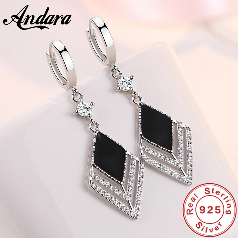 Długie kolczyki ze srebra próby 925 Flow Retro Cyrkon Diamentowe długie kolczyki Lady Fashion Biżuteria Prezent