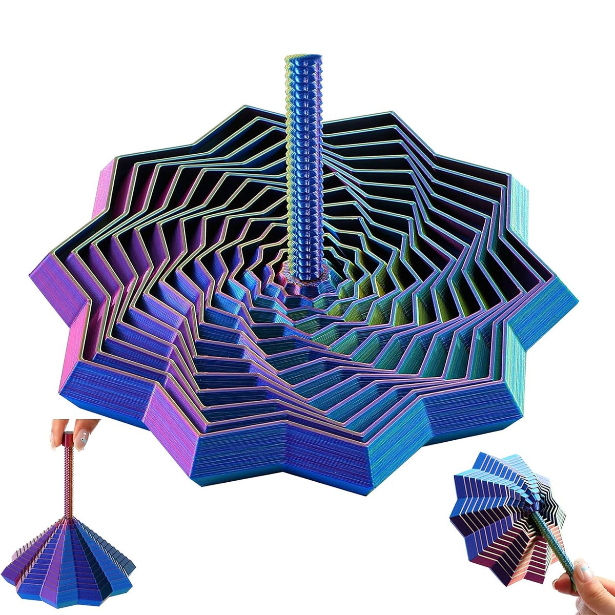 1 Stück Zufällige Farbe 3D-Gedruckter Stern-Fidget-Spinner - 2 Größen mit Farbverlauf, Rotierende Polygone, Erweiterbare Sensorische Schreibtisch-Dekoration & Stressabbau