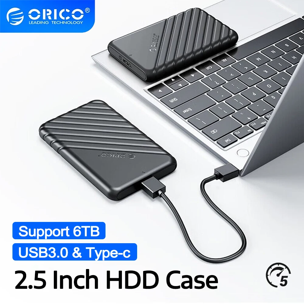 Caixa Externa para Disco Rígido ORICO 2.5" USB Tipo C SATA 5Gbps para SSD HDD 9.5 7mm