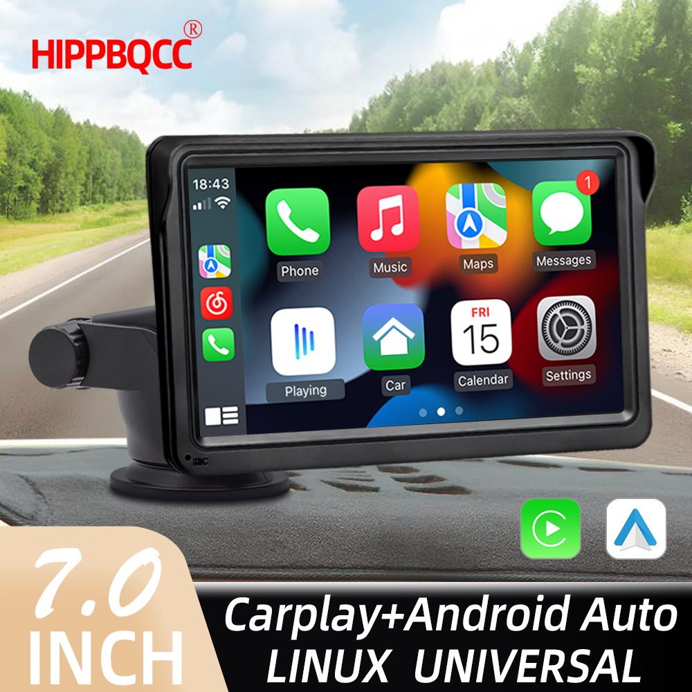 HIPPBQCC CarPlay Android Radio samochodowe multimedialny odtwarzacz wideo 7-calowy przenośny ekran dotykowy z USB AUX do kamery cofania